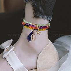 Sparkling Glass Seed Beads Stretch Anklets Set&nbsp;AJEW-SW00004