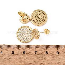 Brass Micro Pave Cubic Zirconia Flat Round Dangle Stud Earrings&nbsp;EJEW-B153-06G