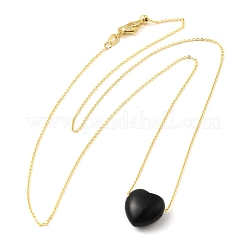 Natural Obsidian Heart Pendant Necklace with Golden Alloy Cable Chains&nbsp;NJEW-G116-01D
