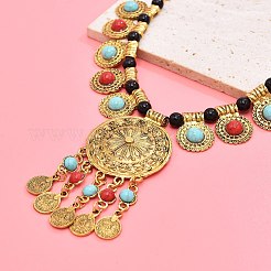 Resin Imitation Turquoise Coin Pendant Necklaces & Dangle Earrings Sets&nbsp;FS-WGF1905-01