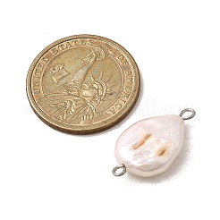 Baroque Natural Keshi Pearl Nuggets Connector Charms with 304 Stainless Steel Double Loops&nbsp;PALLOY-JF04390-02
