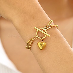 304 Stainless Steel Curb & Paperclip Chain Multi-layered Bracelets&nbsp;FS-WG8A90B-01