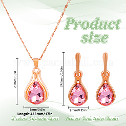 3 Colors Rhinestone Teardrop Dangle Stud Earrings & Pendant Necklace&nbsp;SJEW-HY0001-23