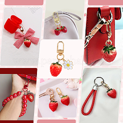 4Pcs Strawberry Resin & Alloy Enamel Flower Pendant Decoration&nbsp;HJEW-PH02075