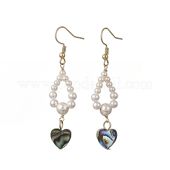 Shell Pearl & Abalone Shell/Paua Shell Beads Dangle Earrings&nbsp;EJEW-JE07314-02