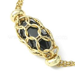 Natural Black Obsidian Bullet Link Bracelet&nbsp;BJEW-JB09563-01