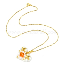 Imitate Austrian Crystal Bicone Glass & Glass Pearl Beaded Heart Pendant 304 Stainless Steel Cable Chain Necklaces for Women&nbsp;NJEW-MZ00154