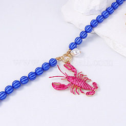 Alloy Enamel Hot Pink Lobster Pendant Plastic Beaded Necklaces for Women&nbsp;FS-WG5F5C8-01
