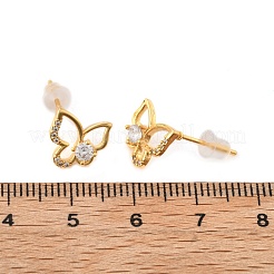 Butterfly Brass Micro Pave Cubic Zirconia Stud Earrings&nbsp;EJEW-B131-07G-03