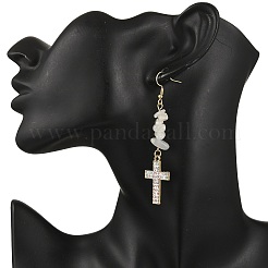 5 Pairs Natural & Synthetic Mixed Stone Cross Dangle Earrings&nbsp;EJEW-JE06603