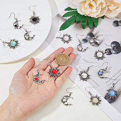 8 Sets 8 Colors Sun & Moon Glass Asymmetrical Earrings&nbsp;EJEW-FI0002-05