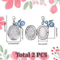 2Pcs Oval 316 Stainless Steel Locket Photo Charms&nbsp;HJEW-HY00043