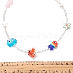 Summer Beach Handmade Lampwork Fish Octopus & Porcelain Flower & Star Natural Shell & Electroplate Glass Beaded Necklaces&nbsp;NJEW-TA00248