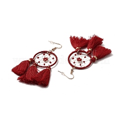 Tassels Woven Net Dangle Earrings with Resin Beaded&nbsp;LS-EJEW-E267-04RC