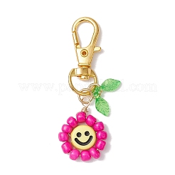 Smiling Face Flower Glass Seed with Acrylic Pendant Decorations&nbsp;HJEW-JM02530
