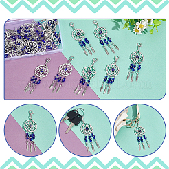 24Pcs Woven Net/Web with Feather Tibetan Style Alloy Pendant Decorations&nbsp;HJEW-NB0001-94