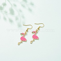 Deep Pink Enamel Flamingo Dangle Earrings&nbsp;EJEW-JE04969