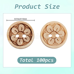 100Pcs Lovely Carved 2-Hole Basic Sewing Buttons&nbsp;BUTT-SP0001-15