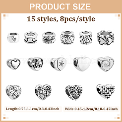 120Pcs 15 Styles Tibetan Style Alloy European Beads&nbsp;MPDL-ME0001-01