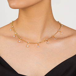 201 Stainless Steel Crystal Rhinestone Triangle Tassel Oval Link Chain Necklaces for Women&nbsp;IJ7847