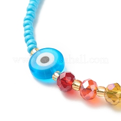 Flat Round Evil Eye Lampwork Braided Bead Bracelet&nbsp;BJEW-JB07234-03
