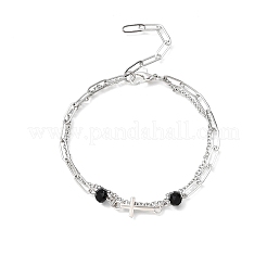 2Pcs 2 Styles 304 Stainless Steel Cable & Paperclip Chain Bracelets Multi-layered Bracelets&nbsp;BJEW-JB12331