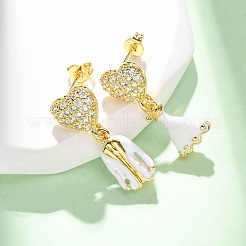 Brass Micro Pave Clear Cubic Zirconia Dangle Stud Earrings&nbsp;EJEW-D322-03G-02
