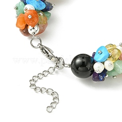 Natural Black Onyx Round & Mixed Stone Chips & Pearl Beaded Bracelet&nbsp;BJEW-JB09631-01