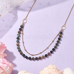 6mm Round Natural Indian Agate Beaded Lariat Necklaces&nbsp;NJEW-JN04964