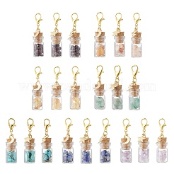 21Pcs 7 Styles Chakra Natural & Synthetic Gemstone Chips inside Glass Wishing Bottle Pendant Decoration&nbsp;HJEW-JM03307