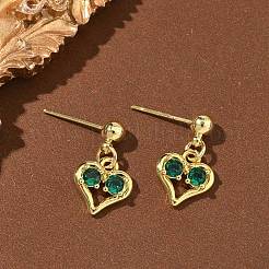Valentine's Day Heart Brass Micro Pave Cubic Zirconia Dangle Stud Earrings&nbsp;EJEW-C181-04G