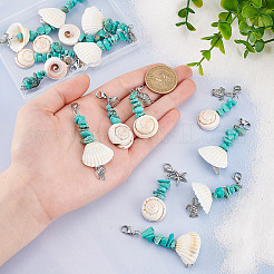 16Pcs 8 Styles Natural Shell & Synthetic Turquoise Chip Pendant Decorations&nbsp;HJEW-GO00036