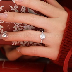 Rhodium Plated 925 Sterling Silver Pave 6.5x3.9mm Cubic Zirconia Finger Rings for Women&nbsp;WG1E35D-20