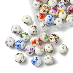 64Pcs 8 Colors Flower Printed Floral Printed Porcelain Beads&nbsp;PORC-FS0001-06