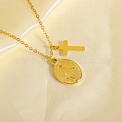 304 Stainless Steel Religion Cross and Virgin Coin Pendant Necklaces for Women&nbsp;WG0A6D1-01