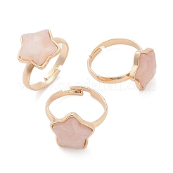 Star Natural Rose Quartz Adjustable Rings&nbsp;RJEW-H241-01G-02