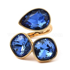 Teardrop & Square Glass Open Cuff Rings&nbsp;RJEW-G289-01G-09