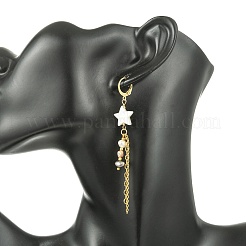Star & Moon Natural Freshwater Shell Asymmetrical Earrings&nbsp;EJEW-JE07144