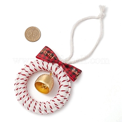 Christmas Wreath Wood & Cotton Threads Pendant Decorations&nbsp;HJEW-TA00304