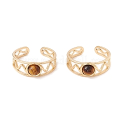 Natural Gemstone Half Round Open Cuff Ring&nbsp;RJEW-B039-04G
