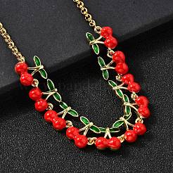 Brass Red Enamel Fruit Link Chain Necklaces&nbsp;NJEW-K287-04A-G