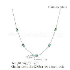 Elegant 304 Stainless Steel Pave Rectangle Green Cubic Zirconia Link Chain Necklaces for Women&nbsp;FB8248-1