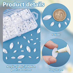 300Pcs 5 Styles Acrylic Plastic Imitation Pearl Cabochons&nbsp;MACR-PH0001-91