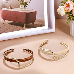 2Pcs 2 Colors Brass Resin Cuff Bracelets for Women&nbsp;BJEW-GO0002-12