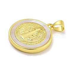 Rack Plating Brass Pave Nature Shell Religion Pendants&nbsp;KK-C074-31G-01