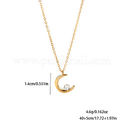 304 Stainless Steel Pave Clear Cubic Zirconia Moon Pendant Necklaces for Women&nbsp;FS-WGAD8A1-01