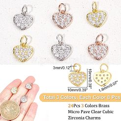 24Pcs 3 Colors Brass Micro Pave Clear Cubic Zirconia Charms&nbsp;KK-NB0001-41