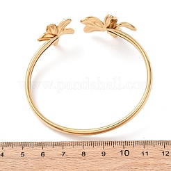 304 Stainless Steel Flower Cuff Bangles for Women&nbsp;BJEW-Z157-02G-02