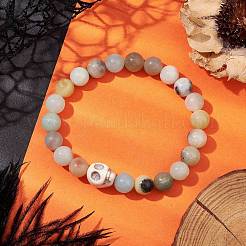8.5mm Round Natural Flower Amazonite Beaded Stretch Bracelets&nbsp;BJEW-JB10466-01