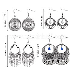 4Pair 4 Style Filigree Coin Dangle Earrings&nbsp;EJEW-SW00009